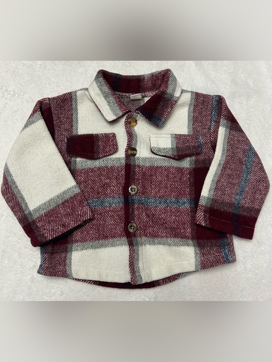 SHEIN Other - SHEIN 12-18 months cabin cozy Burgundy & Cream Plaid Button-Down Shacket